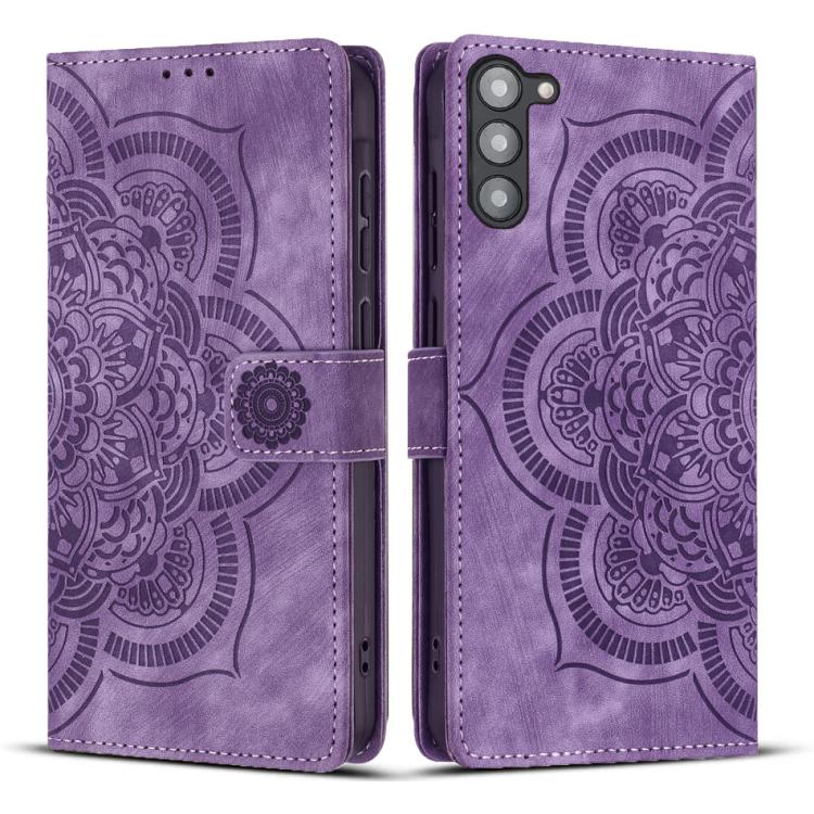 Custodia per telefono in pelle satinata stile retrò con mandala in rilievo., For Samsung Galaxy S23+ 5G, For Samsung Galaxy S23 5G, For Samsung Galaxy S20 FE, For Samsung Galaxy S22 Ultra 5G