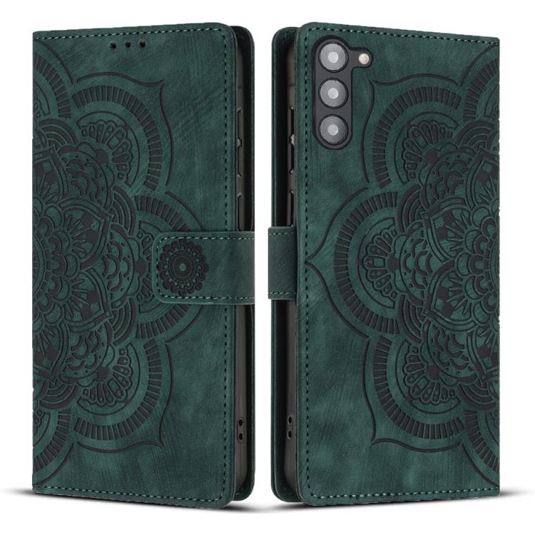 Custodia per telefono in pelle satinata stile retrò con mandala in rilievo., For Samsung Galaxy S23+ 5G, For Samsung Galaxy S23 5G, For Samsung Galaxy S20 FE, For Samsung Galaxy S22 Ultra 5G