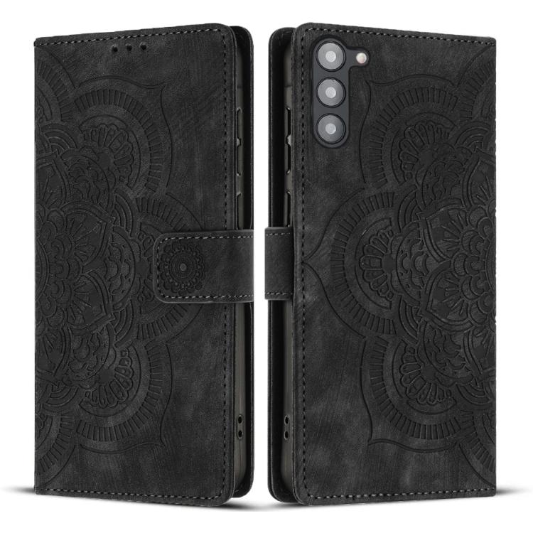 Custodia per telefono in pelle satinata stile retrò con mandala in rilievo., For Samsung Galaxy S23+ 5G, For Samsung Galaxy S23 5G, For Samsung Galaxy S20 FE, For Samsung Galaxy S22 Ultra 5G