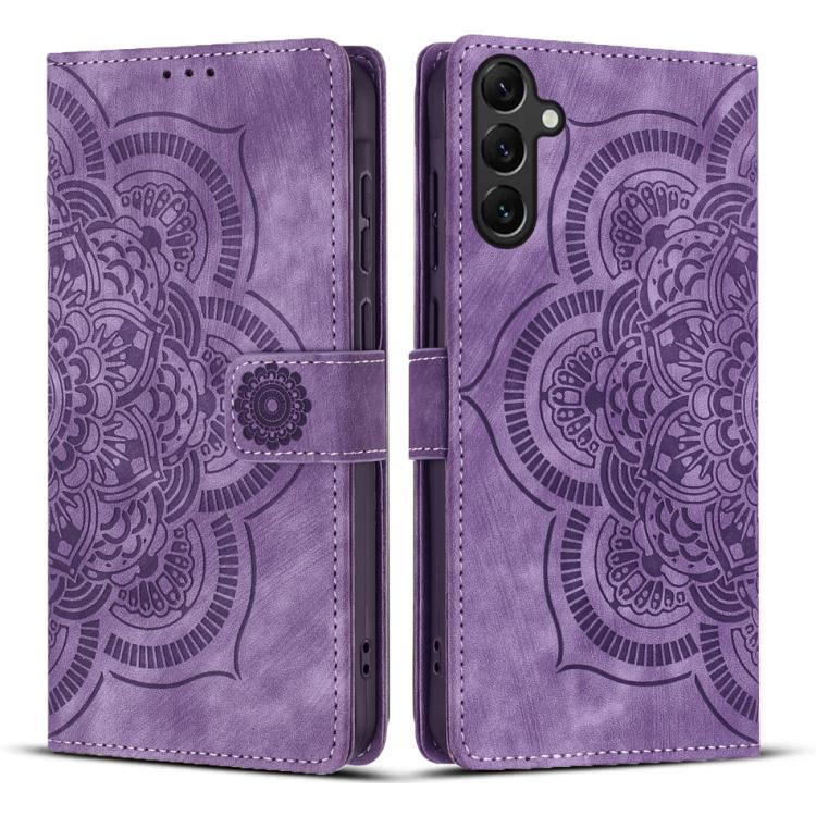 Custodia per telefono in pelle satinata stile retrò con mandala in rilievo., For Samsung Galaxy S24+ 5G, For Samsung Galaxy S24 5G, For Samsung Galaxy S23 FE 5G, For Samsung Galaxy S23 Ultra 5G