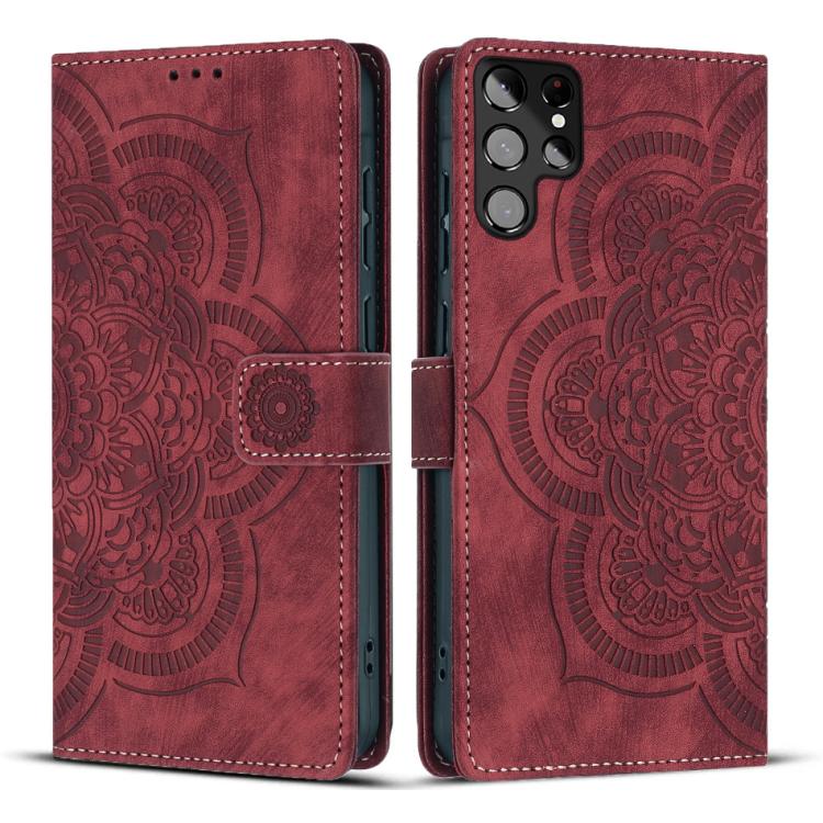 Custodia per telefono in pelle satinata stile retrò con mandala in rilievo., For Samsung Galaxy S23+ 5G, For Samsung Galaxy S23 5G, For Samsung Galaxy S20 FE, For Samsung Galaxy S22 Ultra 5G