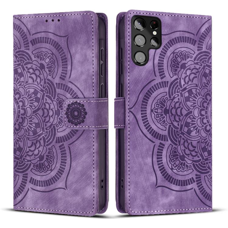 Custodia per telefono in pelle satinata stile retrò con mandala in rilievo., For Samsung Galaxy S23+ 5G, For Samsung Galaxy S23 5G, For Samsung Galaxy S20 FE, For Samsung Galaxy S22 Ultra 5G