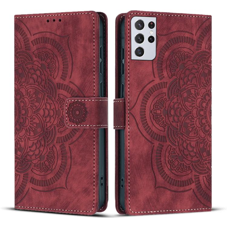 Custodia per telefono in pelle satinata stile retrò con mandala in rilievo., For Samsung Galaxy S21+ 5G, For Samsung Galaxy S21 Ultra 5G