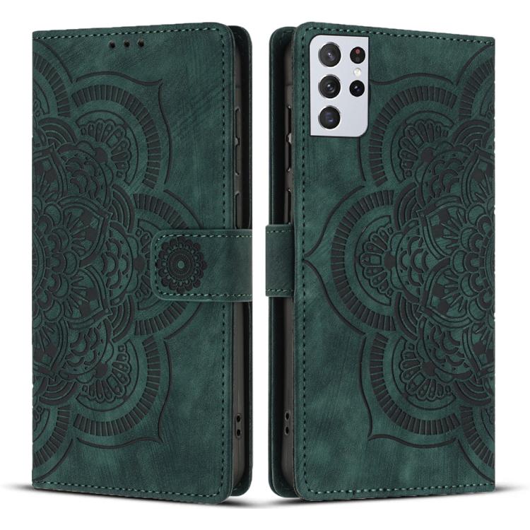 Custodia per telefono in pelle satinata stile retrò con mandala in rilievo., For Samsung Galaxy S21+ 5G, For Samsung Galaxy S21 Ultra 5G