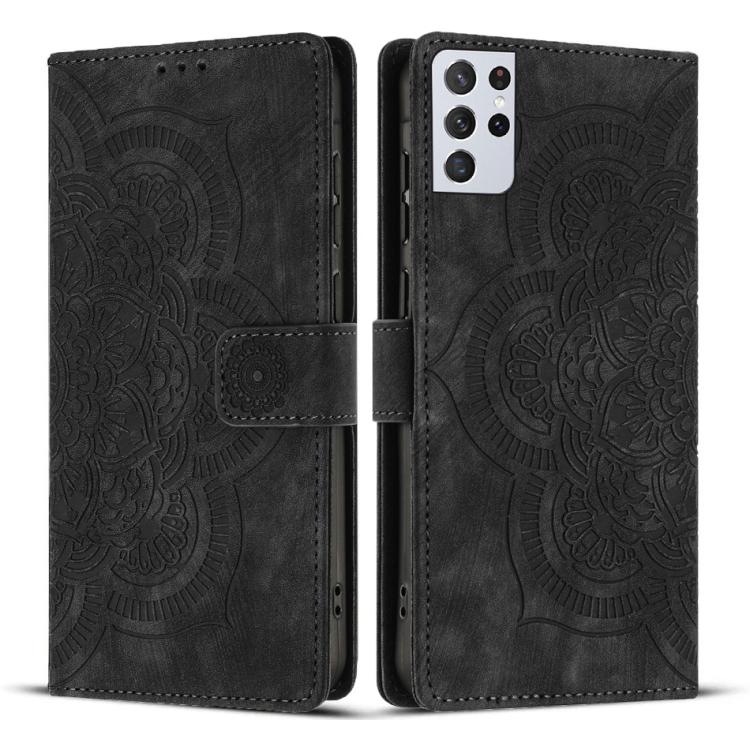 Custodia per telefono in pelle satinata stile retrò con mandala in rilievo., For Samsung Galaxy S21+ 5G, For Samsung Galaxy S21 Ultra 5G