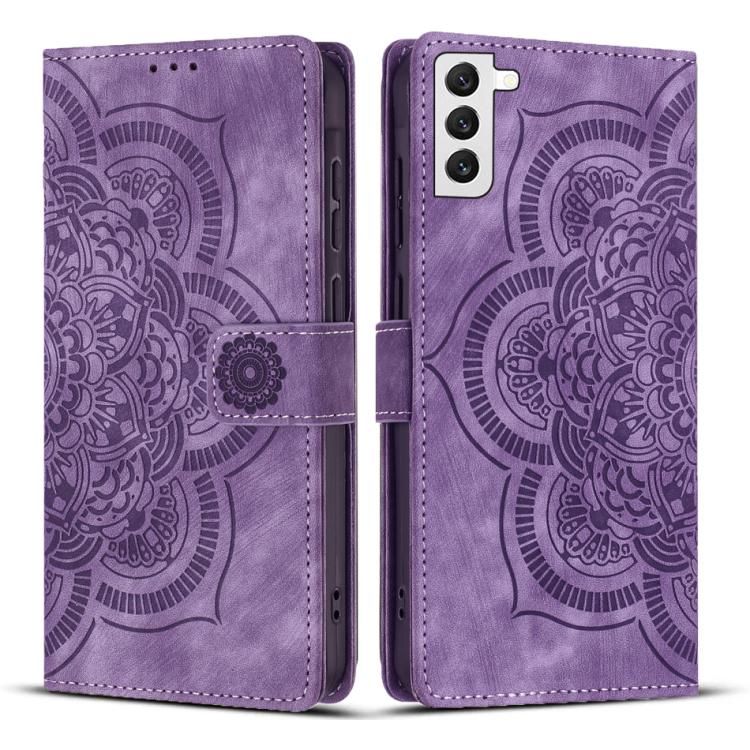 Custodia per telefono in pelle satinata stile retrò con mandala in rilievo., For Samsung Galaxy S22+ 5G, For Samsung Galaxy S22 5G, For Samsung Galaxy S21 FE 5G, For Samsung Galaxy S21 5G