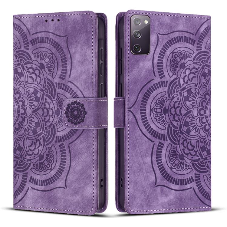 Custodia per telefono in pelle satinata stile retrò con mandala in rilievo., For Samsung Galaxy S23+ 5G, For Samsung Galaxy S23 5G, For Samsung Galaxy S20 FE, For Samsung Galaxy S22 Ultra 5G