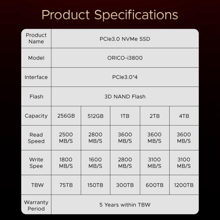 ORICO-i3800 M.2 NVME 2280 SSD, 1TB, 2TB