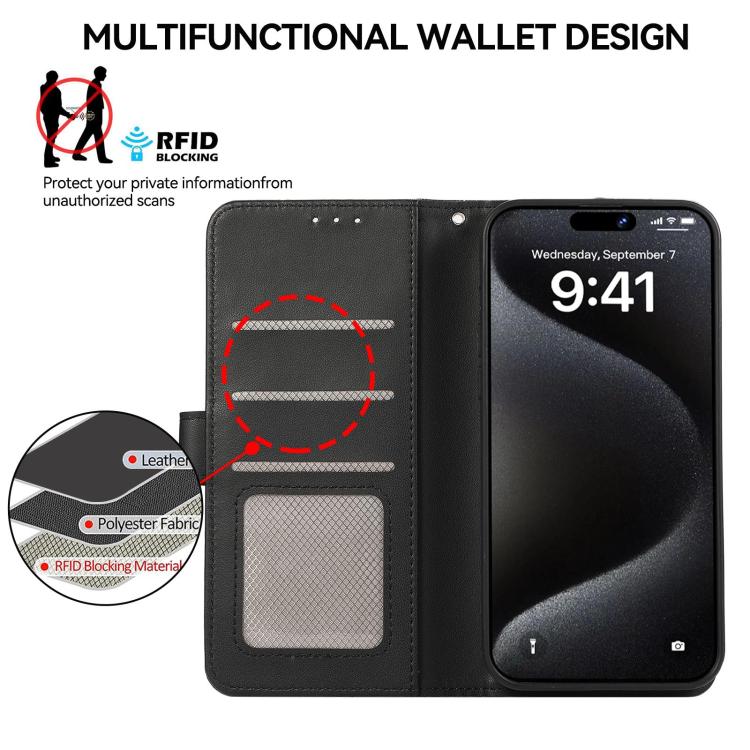 Custodia per telefono in pelle ABEEL con texture delicata e protezione RFID., For Galaxy S26 FE 5G, For Samsung Galaxy S26 Edge 5G, For Samsung Galaxy S26 Ultra 5G, For Samsung Galaxy S26 5G