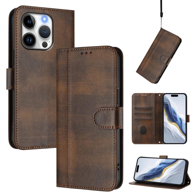 Custodia per telefono in pelle stile retrò con fibbia a giunzione lineare, For iPhone 15 Pro Max, For iPhone 15 Pro, For iPhone 15 Plus