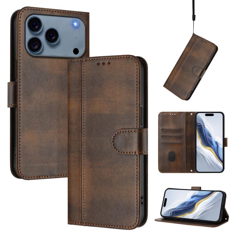 Custodia per telefono in pelle stile retrò con fibbia a giunzione lineare, For iPhone 17e / 16e, For iPhone 17 Pro Max, For iPhone 17 Pro