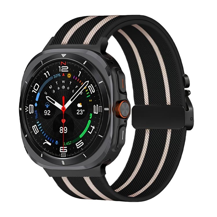 Cinturino per orologio in nylon elastico intrecciato con fibbia a striscia tipo paracadute., For Samsung Galaxy Watch Ultra 47mm / Ultra 2025