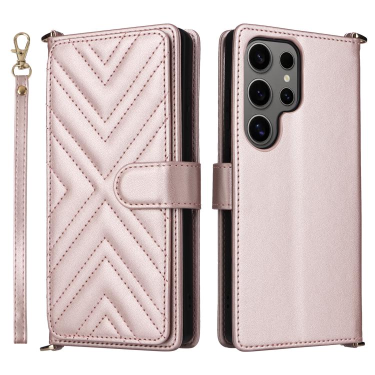 Custodia per telefono in pelle multifunzionale con 6 scomparti per carte e cinturino da polso., For Samsung Galaxy S25+ 5G, For Samsung Galaxy S25 Ultra 5G