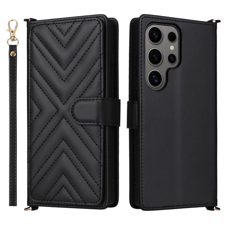 Custodia per telefono in pelle multifunzionale con 6 scomparti per carte e cinturino da polso., For Samsung Galaxy S25+ 5G, For Samsung Galaxy S25 Ultra 5G