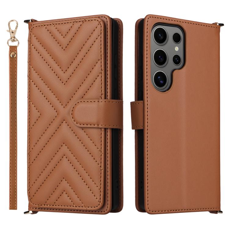 Custodia per telefono in pelle multifunzionale con 6 scomparti per carte e cinturino da polso., For Samsung Galaxy S25+ 5G, For Samsung Galaxy S25 Ultra 5G