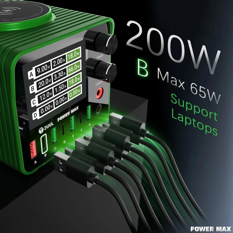 2UUL PC01 POWER MAX 200W Caricabatterie multiporta Alimentatore a tensione regolabile, US Plug, EU Plug