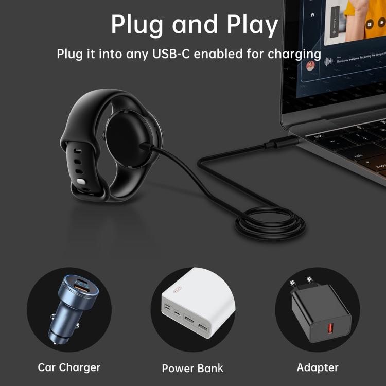 Cavo di ricarica magnetico xDfind per smartwatch Google Pixel Watch, lunghezza: 1 m, USB Port, USB-C / Type-C Port