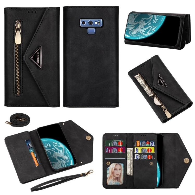 Custodia in pelle flip orizzontale con cerniera Skin Feel con supporto e slot per schede e cornice per foto e cordino e corda lunga, For Samsung Galaxy Note9, For Samsung Galaxy S9, For Samsung Galaxy S9+, For Samsung Galaxy Note8