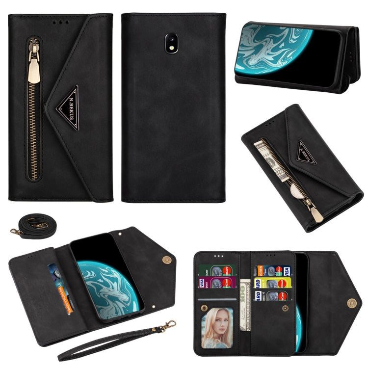 Custodia in pelle flip orizzontale con cerniera Skin Feel con supporto e slot per schede e cornice per foto e cordino e corda lunga, For Samsung Galaxy J5 (2017) / J530 EU Version, For Samsung Galaxy J7 (2017) / J730 EU Version, For Samsung Galaxy S7  ...