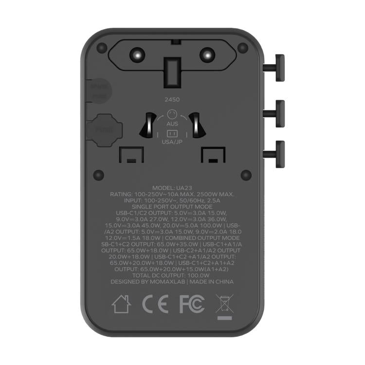 Caricabatterie da viaggio universale GaN MOMAX 100W 4 porte
