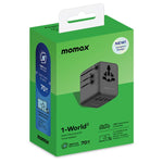 Caricabatterie da viaggio MOMAX UA22 70W Dual AC GaN