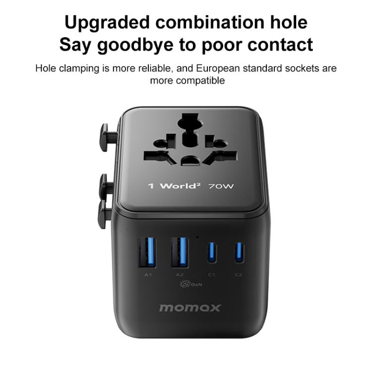 Caricabatterie da viaggio MOMAX UA22 70W Dual AC GaN