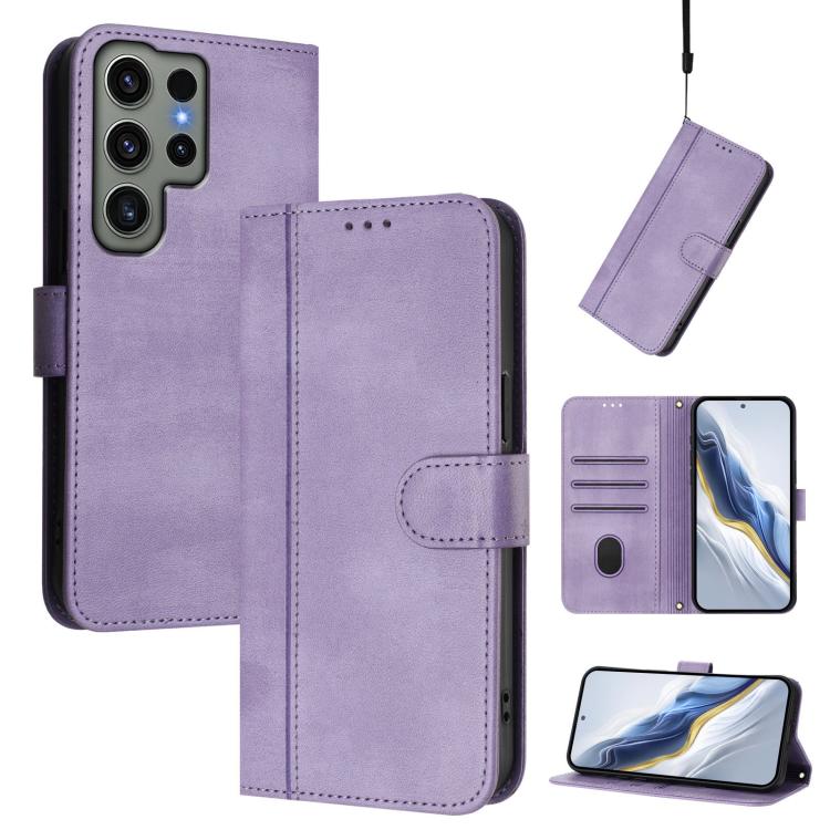 Custodia per telefono in pelle stile retrò con fibbia a giunzione lineare, For Samsung Galaxy S23 FE 5G, For Samsung Galaxy S23 Ultra 5G, For Samsung Galaxy S23+ 5G