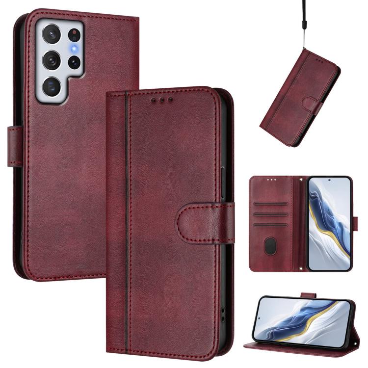 Custodia per telefono in pelle stile retrò con fibbia a giunzione lineare, For Samsung Galaxy S23 5G, For Samsung Galaxy S20 FE, For Samsung Galaxy S22 Ultra 5G