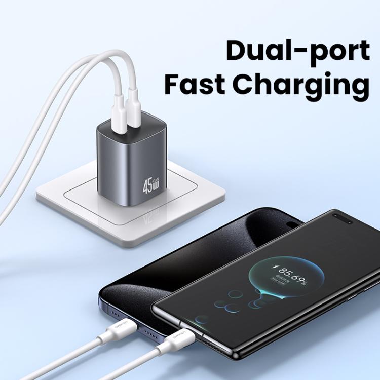 Caricabatterie rapido USAMS 45W Dual USB-C GaN