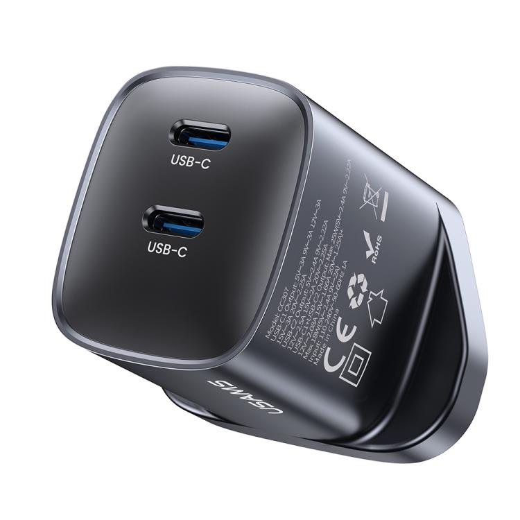USAMS CC307 T66 45W Dual USB-C / Type-C GaN Fast Charger, UK Plug, CC307