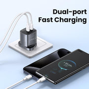 USAMS CC307 T66 45W Dual USB-C / Type-C GaN Fast Charger, UK Plug, CC307