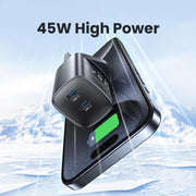 USAMS CC307 T66 45W Dual USB-C / Type-C GaN Fast Charger, UK Plug, CC307