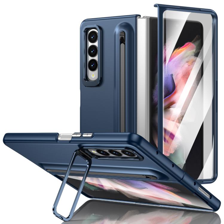 Custodia per telefono antiurto con supporto pieghevole per lente effetto pelle integrata, scomparto per penna e penna inclusa., For Samsung Galaxy Z Fold5 5G, For Samsung Galaxy Z Fold4 5G, For Samsung Galaxy Z Fold3 5G