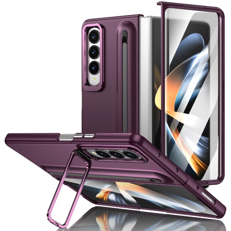 Custodia per telefono antiurto con supporto pieghevole per lente effetto pelle integrata, scomparto per penna e penna inclusa., For Samsung Galaxy Z Fold5 5G, For Samsung Galaxy Z Fold4 5G, For Samsung Galaxy Z Fold3 5G