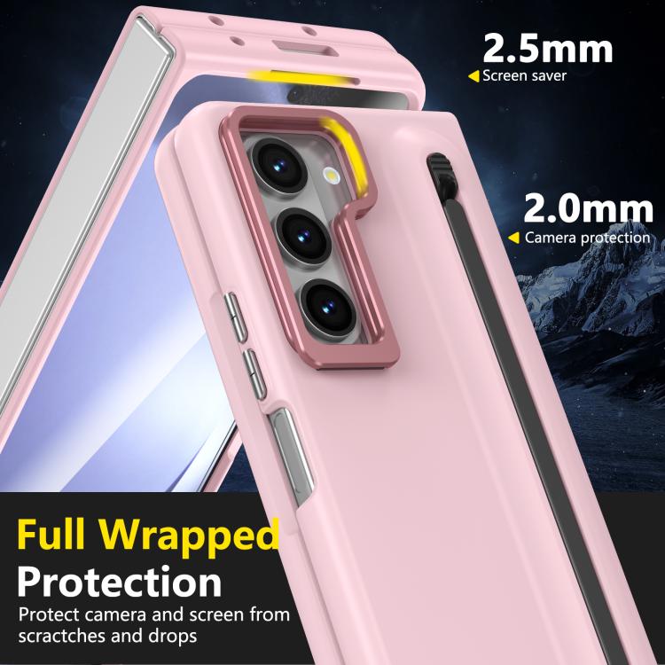Custodia per telefono antiurto con supporto pieghevole per lente effetto pelle integrata, scomparto per penna e penna inclusa., For Samsung Galaxy Z Fold5 5G, For Samsung Galaxy Z Fold4 5G, For Samsung Galaxy Z Fold3 5G