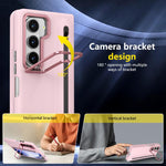 Custodia per telefono antiurto con supporto pieghevole per lente effetto pelle integrata, scomparto per penna e penna inclusa., For Samsung Galaxy Z Fold5 5G, For Samsung Galaxy Z Fold4 5G, For Samsung Galaxy Z Fold3 5G