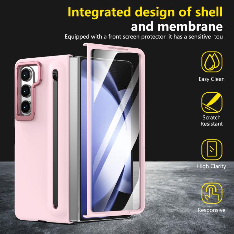 Custodia per telefono antiurto con supporto pieghevole per lente effetto pelle integrata, scomparto per penna e penna inclusa., For Samsung Galaxy Z Fold5 5G, For Samsung Galaxy Z Fold4 5G, For Samsung Galaxy Z Fold3 5G