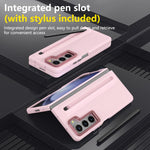 Custodia per telefono antiurto con supporto pieghevole per lente effetto pelle integrata, scomparto per penna e penna inclusa., For Samsung Galaxy Z Fold5 5G, For Samsung Galaxy Z Fold4 5G, For Samsung Galaxy Z Fold3 5G