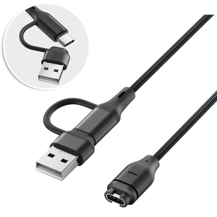 Cavo di ricarica per smartwatch xDfind 2 in 1 con porte Type-C e USB-A, lunghezza: 1 m, For Garmin Fenix 8 / 7X / 6S Pro