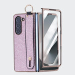 Custodia per telefono antiurto integrata in policarbonato galvanizzato con texture glitterata e cinturino/anello da polso., For Samsung Galaxy Z Fold7 5G, For Samsung Galaxy Z Fold6 5G, For Samsung Galaxy Z Fold5 5G