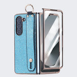 Custodia per telefono antiurto integrata in policarbonato galvanizzato con texture glitterata e cinturino/anello da polso., For Samsung Galaxy Z Fold7 5G, For Samsung Galaxy Z Fold6 5G, For Samsung Galaxy Z Fold5 5G