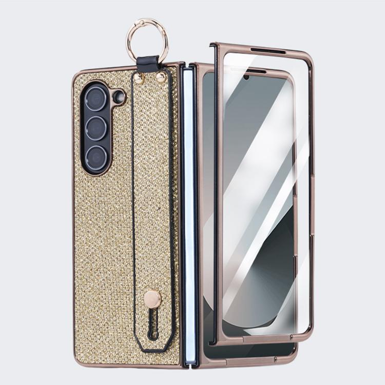 Custodia per telefono antiurto integrata in policarbonato galvanizzato con texture glitterata e cinturino/anello da polso., For Samsung Galaxy Z Fold7 5G, For Samsung Galaxy Z Fold6 5G, For Samsung Galaxy Z Fold5 5G
