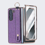 Custodia per telefono antiurto integrata in policarbonato galvanizzato con texture glitterata e cinturino/anello da polso., For Samsung Galaxy Z Fold7 5G, For Samsung Galaxy Z Fold6 5G, For Samsung Galaxy Z Fold5 5G