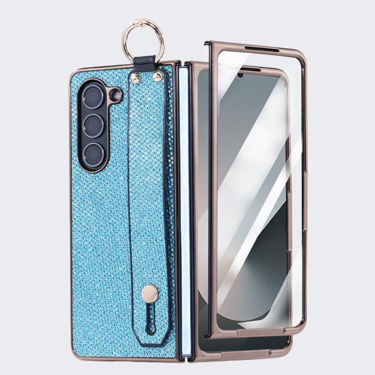 Custodia per telefono antiurto integrata in policarbonato galvanizzato con texture glitterata e cinturino/anello da polso., For Samsung Galaxy Z Fold7 5G, For Samsung Galaxy Z Fold6 5G, For Samsung Galaxy Z Fold5 5G
