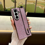 Custodia per telefono antiurto integrata in policarbonato galvanizzato con texture glitterata e cinturino/anello da polso., For Samsung Galaxy Z Fold7 5G, For Samsung Galaxy Z Fold6 5G, For Samsung Galaxy Z Fold5 5G