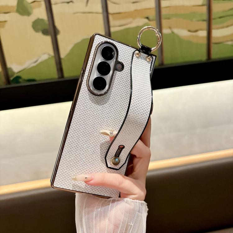 Custodia per telefono antiurto integrata in policarbonato galvanizzato con texture glitterata e cinturino/anello da polso., For Samsung Galaxy Z Fold7 5G, For Samsung Galaxy Z Fold6 5G, For Samsung Galaxy Z Fold5 5G