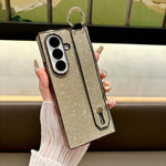 Custodia per telefono antiurto integrata in policarbonato galvanizzato con texture glitterata e cinturino/anello da polso., For Samsung Galaxy Z Fold7 5G, For Samsung Galaxy Z Fold6 5G, For Samsung Galaxy Z Fold5 5G