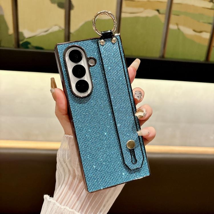 Custodia per telefono antiurto integrata in policarbonato galvanizzato con texture glitterata e cinturino/anello da polso., For Samsung Galaxy Z Fold7 5G, For Samsung Galaxy Z Fold6 5G, For Samsung Galaxy Z Fold5 5G
