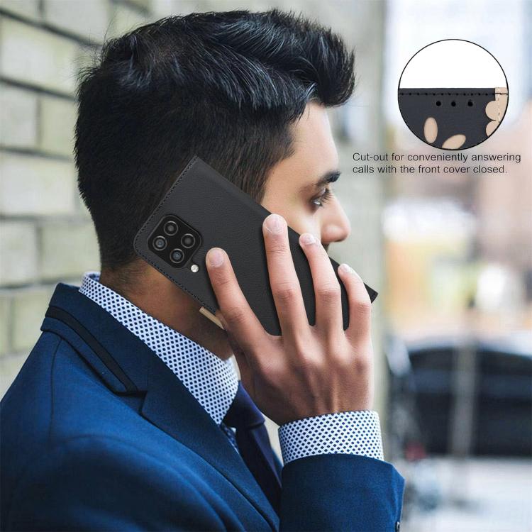Custodia per telefono in pelle con motivo floreale traforato e protezione RFID., For Samsung Galaxy A12