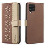 Custodia per telefono in pelle con motivo floreale traforato e protezione RFID., For Samsung Galaxy A12